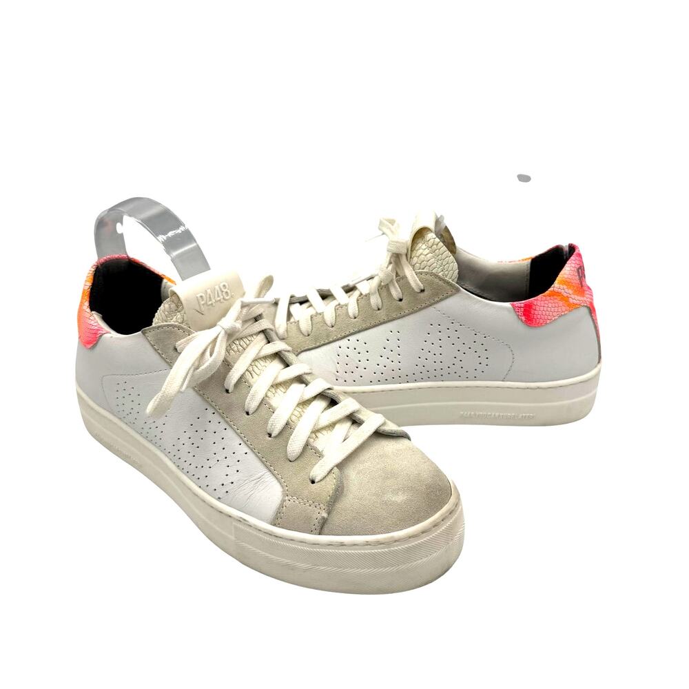 P448 Thea Two Tone White Leather Neon Snakeskin Heel Chunky Streetwear Sneakers